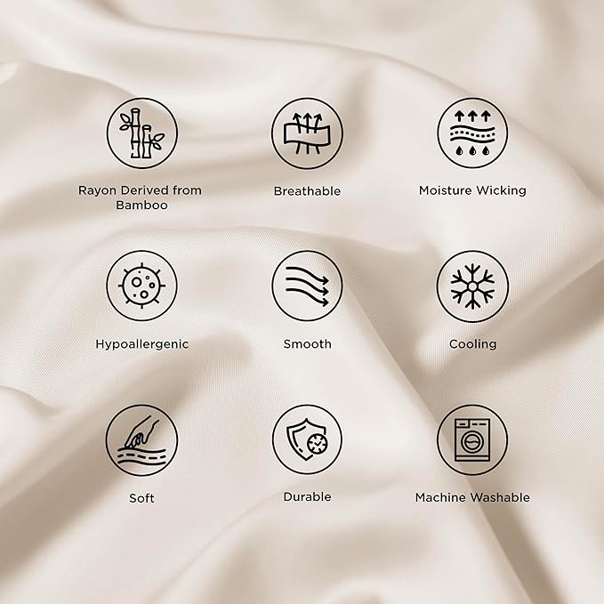 Bedsure Pillow Cases Queen, Cooling Pillow Cases, Rayon Derived from Bamboo Ivory Pillowcases Queen Size Set of 2, PureWoven Silky Soft Bedding Pillow Covers with Envelope Closure, 20x30 Inches