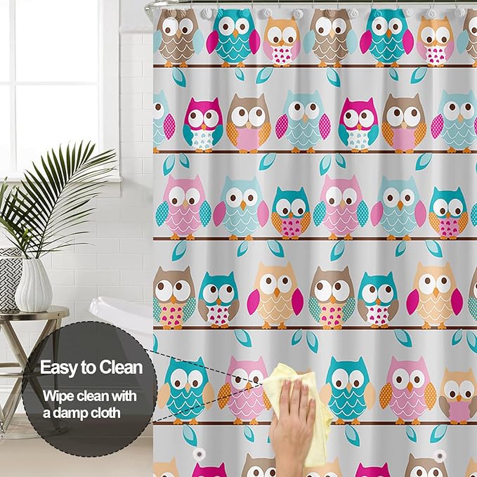 Plastic Shower Liner - Premium PEVA 4G Shower Curtain Liner with Rustproof Grommets and 3 Weighted Magnets, Waterproof Shower Curtain for Bathroom… (Owl, 72”*72”)