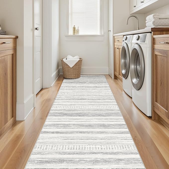 Tortania Area Rug 3x10 Runner Rugs - Washable Soft Neutral Boho Moroccan Farmhouse Rug Indoor Floor Carpet for Living Room Bedroom Kitchen Entryway Under Dining Table Home Office Decor - Light Grey