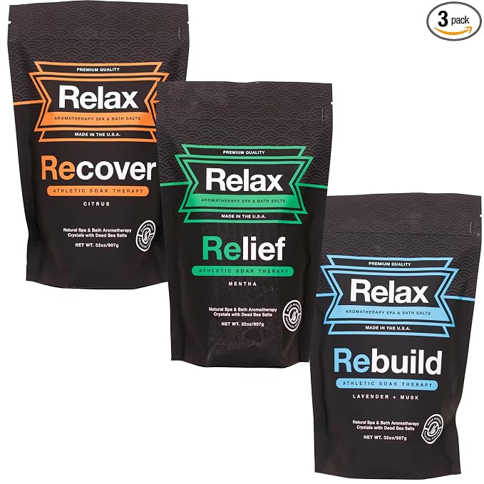 Relax Spa & Bath, Epsom & Dead Sea Salts, Aromatherapy Bath Salts for Hot Tub, Bath, or Spa, Infused with Magnesium, 3 Pack, Athletic Soak Therapy