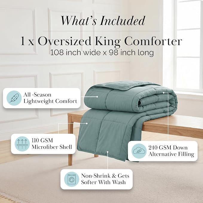 Southshore Fine Living, Inc. King Size Down Alternative Comforter, Fluffy Oversized Cal King Bedding Comforters, Hotel Quality Bedding, All Season Down Alternative Comforter, Steel Blue Comforters