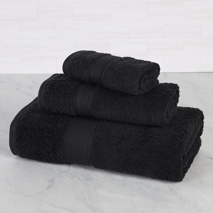Superior 100% Organic Cotton 3-Piece Towel Set, Includes 1 Bath Towel, 1 Hand Towel, 1 Face Towel/Washcloth, Daily Use, Bathroom, Guest Bath, Absorbent, Home Essentials, Oregon Collection, Black