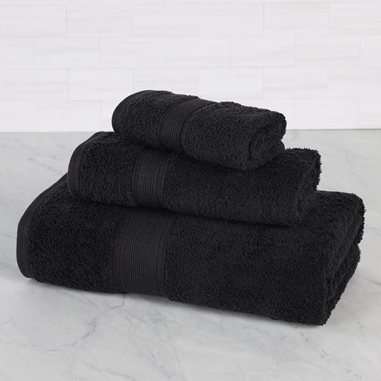 Superior 100% Organic Cotton 3-Piece Towel Set, Includes 1 Bath Towel, 1 Hand Towel, 1 Face Towel/Washcloth, Daily Use, Bathroom, Guest Bath, Absorbent, Home Essentials, Oregon Collection, Black
