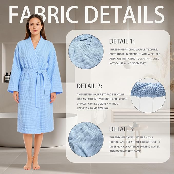 Lightweight Waffle Robe - Soft Cotton Bathrobe Spa Bathrobe for Daily Wear Home & Hotel