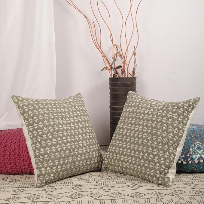 Trade Star Handloomed Pillow Covers Set of 2 Cushion Covers Premium Quality Pillow Cotton Decorative Throw Pillow Cases Sham Farmhouse Decor 18x18 Inches