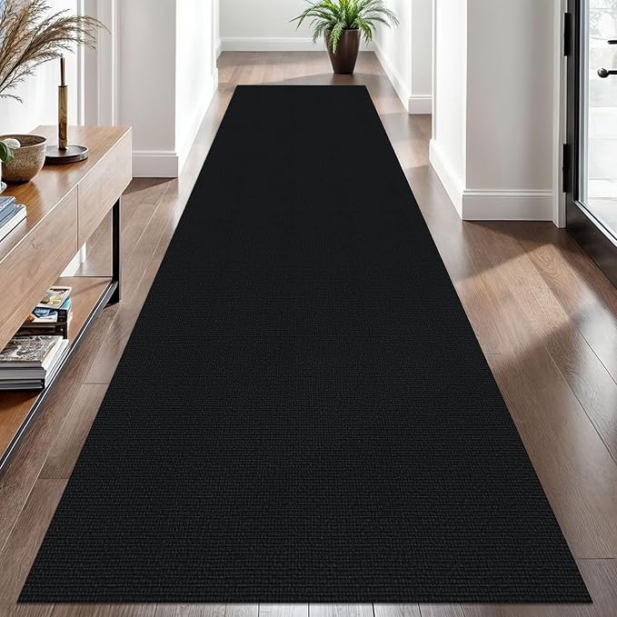 EARTHALL Washable Runner Rug 3x10 Ft Non Slip Runners for Hallways Long Cotton Rubber Backed Kitchen Runner Braided Indoor Floor Carpet Runners for Entryway, Hallway, Kitchen, Black/Grey