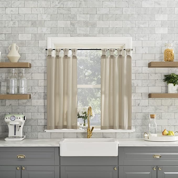 Archaeo Washed Cotton Small Window Twist Tab Cafe Curtains, 52" x 36", Oatmeal