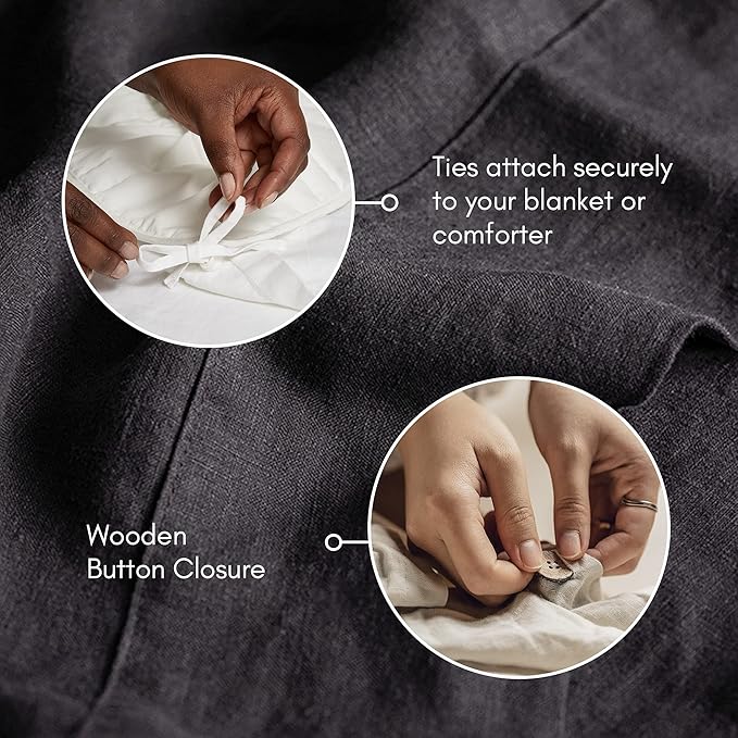 Baloo 100% French Linen Duvet Cover for Weighted Blanket (Charcoal - 60"x80" - Full/Queen Size) | Cooling, Soft & Durable | Certified European Flax® | for Baloo 15 & 20lbs Weighted Blanket