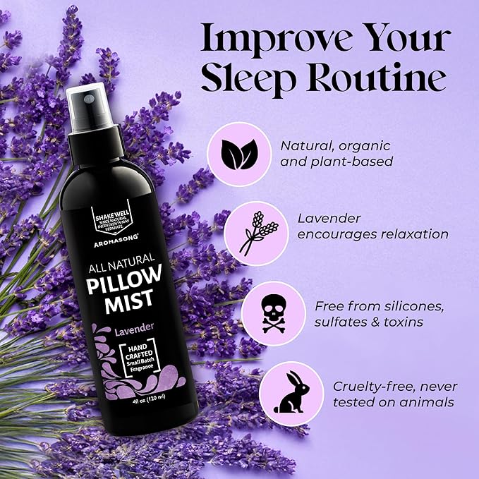 Aromasong Lavender Pillow Spray for Sleeping - All Natural Calming Linen & Bedtime Sleep Mist for Deep Sleep - Pillow Spray Aromatherapy with Botanical Essential Oils for Relaxing Stress