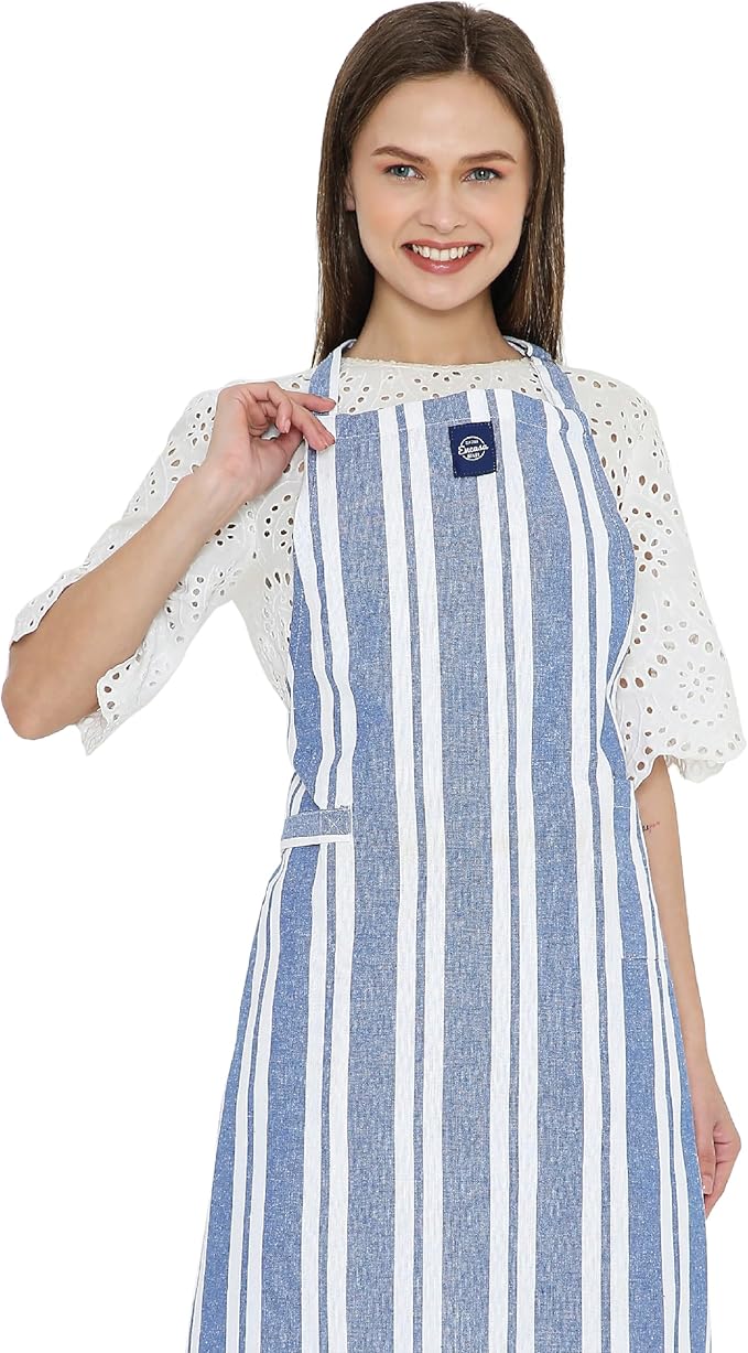 Encasa XO Cotton Kitchen Aprons for Women & Men with Pocket & Towel Loop, Adjustable Neck & Back Strap for Cooking, Baking