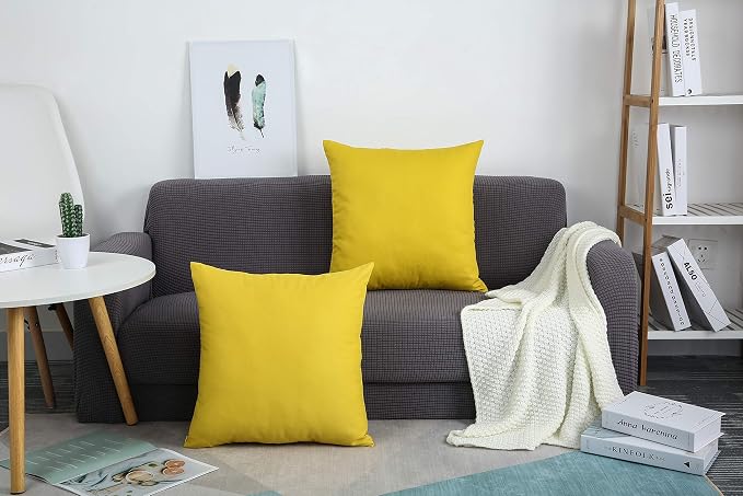 TangDepot 100% Cotton Solid Throw Pillow Cover 24x24 Deep Yellow | 100% cotton, same-color zip, machine wash & air dry. For living room, bedroom, office, car. 42 colors, 361 sizes. Cover only.