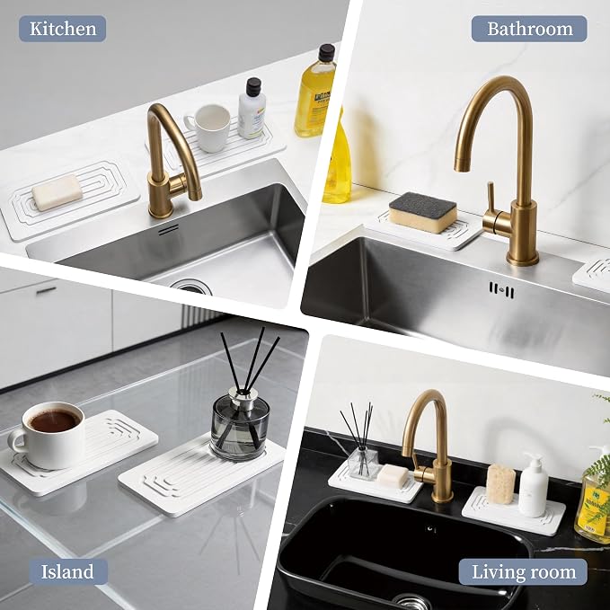 2 PCS Water Absorbing Stone Tray, Quick-Drying Diatomite Stone Tray for Kitchen/Bathroom Sink, Stone Drying Mat for Kitchen Counter, Soap Dish for Toiletries