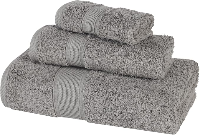 Superior 100% Organic Cotton 3-Piece Towel Set, Includes 1 Bath Towel, 1 Hand Towel, 1 Face Towel/Washcloth, Daily Use, Bathroom, Guest Bath, Absorbent, Home Essentials, Oregon Collection, Silver