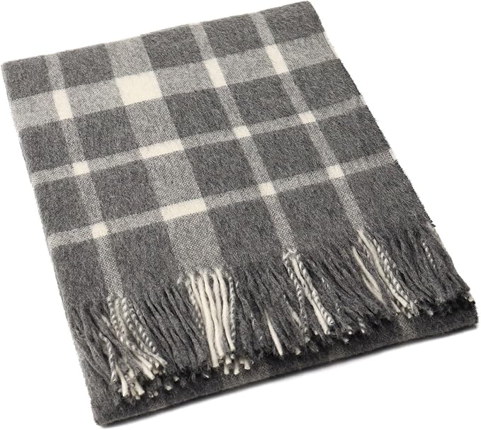 Superfine Alpaca Wool Throw Blanket - Lightweight Alpaca Merino Wool Throw Blankets | Soft Peruvian Alpaca Blanket Wool Blanket Scottish Design 70" x 60" (Gray/Ivory)