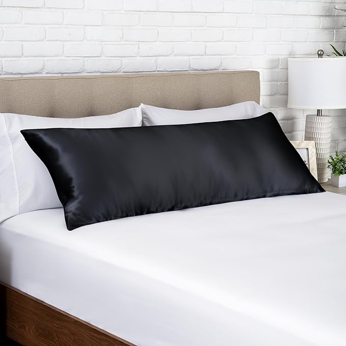 Bare Home 100% Mulberry Silk Pillowcase for Hair and Skin - Ultra Premium 6A Grade 19 Momme Silk Pillow Case - Hidden Zipper - Breathable Cooling Pillow Cover (Body, Black)