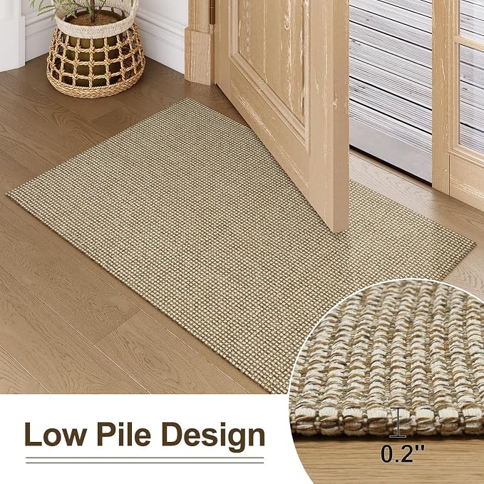 Uphome Kitchen Runner Rug, 2'6x8 Washable Boho Rug Runners for Hallways Non Slip, Low Pile Woven Cotton Modern Carpet Runners, Stain Resistant Bedroom Runner Rug for Hallway Entryway Entrance, Tan