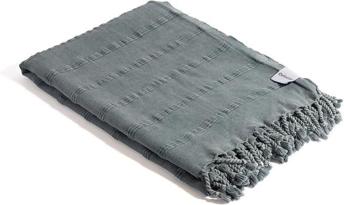 InfuseZen Stonewashed Turkish Cotton Bath and Beach Towel - Denim Blue/Grey | 100% Organic, Thin, Soft, Lightweight, Absorbent, Quick-Drying, Large Peshtemal, Sand-Resistant for Shower, Pool, Spa, Travel