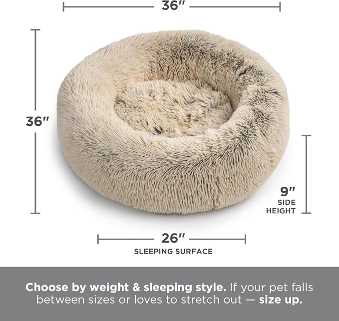 Best Friends by Sheri The Original Calming Donut Dog Bed for Large Dogs up to 100 lbs, Shag Faux Fur, Frost Gray, Large, 36" x 36"