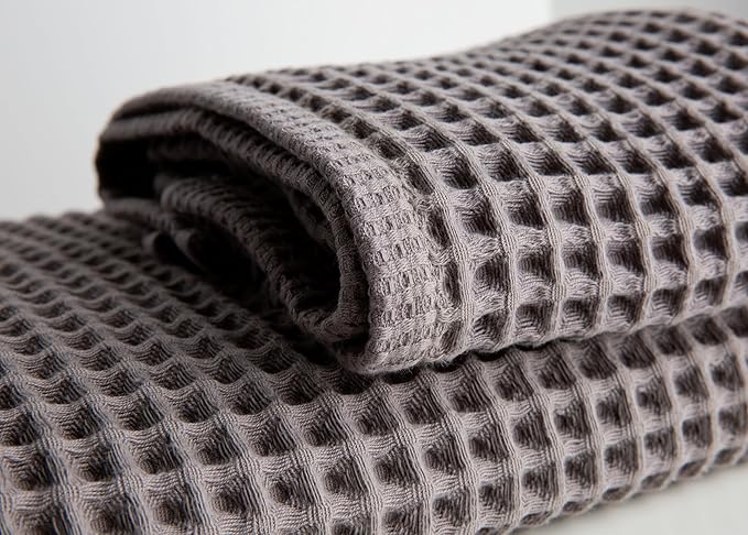Waffle Cotton Bath Towels-100% Turkish Cotton, Quick Dry, Ultra Soft, Premium Absorbent, Weave Design, Fast Drying-2 Pieces Bath Towel Set (1 Large Bath Towel and 1 Hand Towel) (Anthracite)
