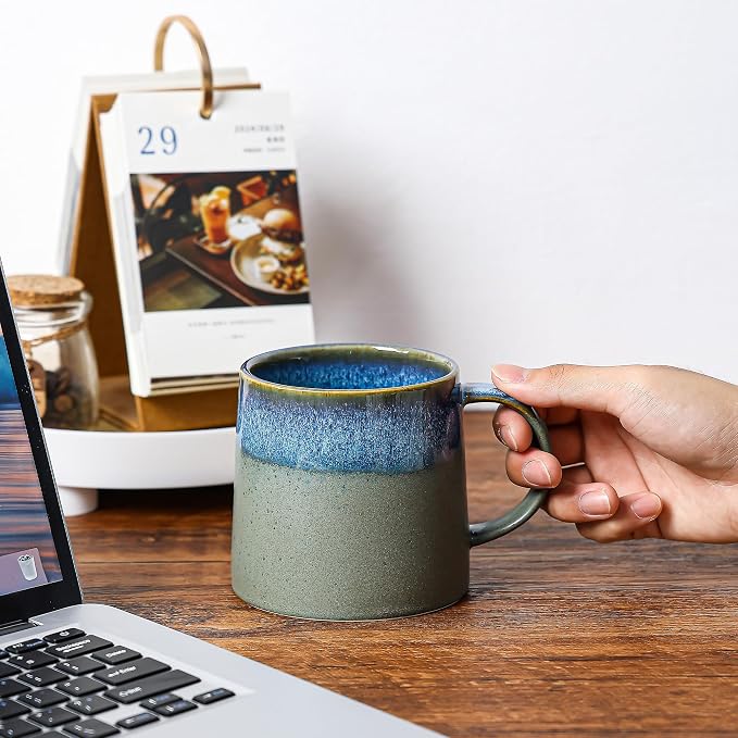 Large Ceramic Coffee Mugs, 20 oz Handmade Pottery Mug, Big Tea Cups with Handle for Office and Home, Dishwasher and Microwave Safe (Blue grey)