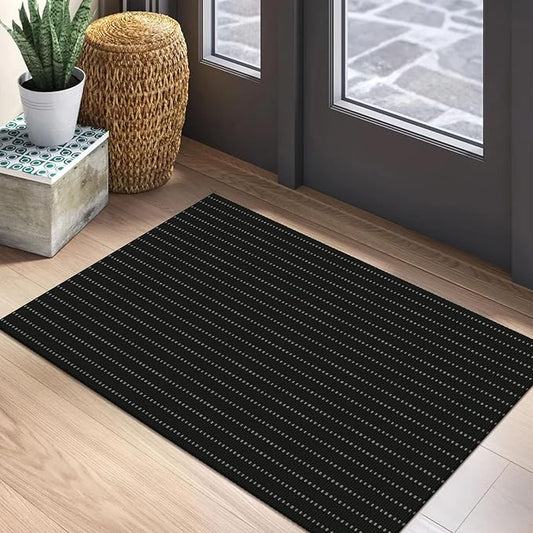 EARTHALL Small Area Rug 2x3 Ft Washable Rugs for Entryway Non Slip Braided Throw Rugs Door Mat Indoor Outdoor Entrance Cotton Woven Carpet for Kitchen Foyer Front Door, Black/Grey