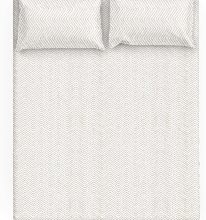 MakeMake Organics Organic Queen Fitted Sheet Set GOTS Certified Organic Cotton Fitted Sheet with Pillowcase Ultra Soft Non Toxic Breathable Hypoallergenic Colorful Neutral (Full, Herringbone)