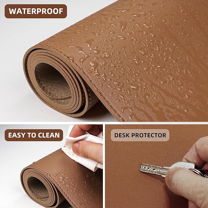 AFIING Cork Desk Mat 31.5" x 17", Waterproof Dual-Sided Cork & PU Leather Desk Pad, Non-Slip Desk Protector for Home Office, Workspace Setup & Gaming, Brown