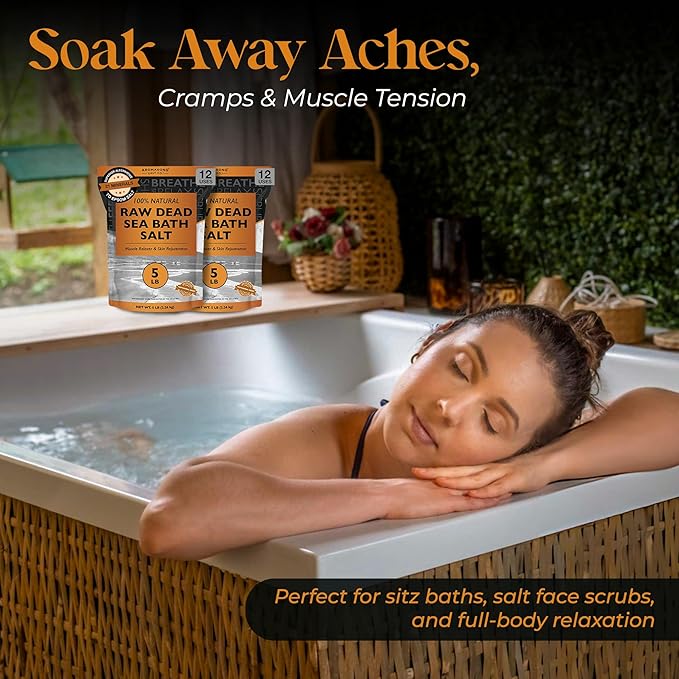 Aromasong Raw Dead Sea Salt for Soaking - Minimal Cleaned Bath Salt Soak - 10 Lbs (2 x 5 lb. Bags) Bulk Resealable Pack - Leaves Your Skin Softer Then Epsom Salt