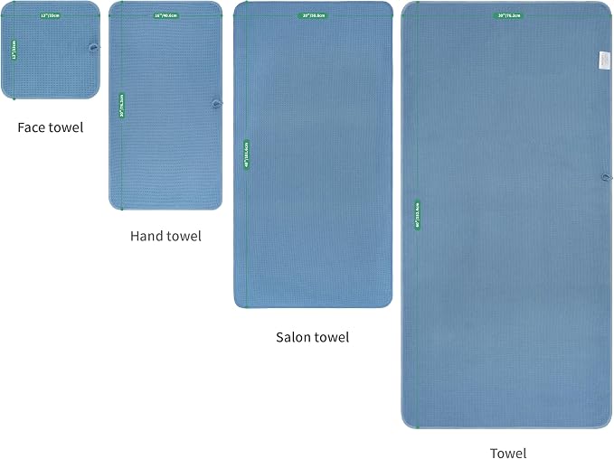 MICROFI Waffle Weave Bath Towel Set, Microfiber, 4 Pieces (Body/Hair/Hand/Face), Quick Dry, Lightweight, Super Absorbent, Lint Free, 380 GSM (Blue)