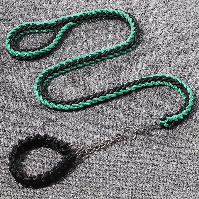 Love Dream Dog Collar and Leash Set, Heavy Duty Nylon Braided Rope Strong 4 FT Dog Leash and Martingale Training Collar for Small Medium Large Dogs Training and Walking (Green & Black)