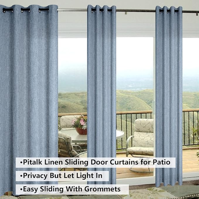 Dusty Blue Sheer Curtains 96 Inches Long for Sliding Glass Door 2 Panels Set Linen Curtains Semi Sheers for Bedroom Living Room Patio Boho Stone Blue