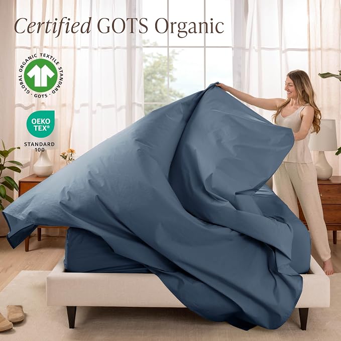 Bare Home 100% Organic Cotton King Sheet Set - Crisp Percale Weave - Lightweight & Breathable - Bedding Sheets & Pillowcases (King, Bering Sea)