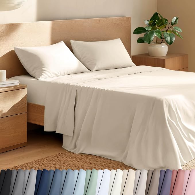 Bare Home 100% Organic Cotton Twin XL Sheet Set - Crisp Percale Weave - Lightweight & Breathable - Bedding Sheets & Pillowcases (Twin XL, Sand)