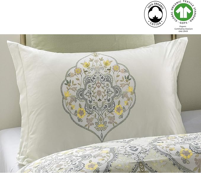 A1HC Gracia Reversible Print Organic Cotton Pillowcase (Set of 2) | GOTS Certified Organic Cotton Pillowcase |Wrinkle Resistant| Long Staple Cotton| 21" x 30"