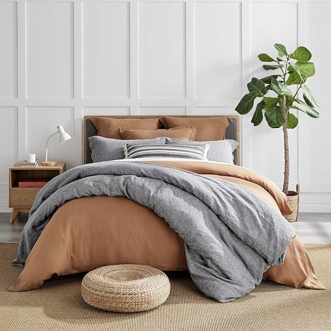 Levtex Home - 100% French Flax Linen - King Duvet Cover - French Flax Washed Linen - Sandstone - Duvet Cover Size (106x94in.)