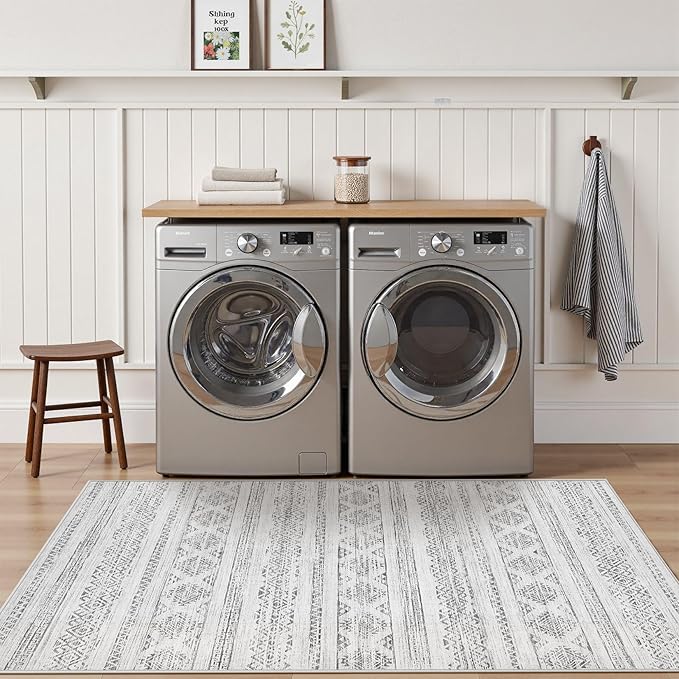Tortania Area Rug Living Room Rugs - 3x5 Washable Soft Neutral Boho Moroccan Farmhouse Mat Indoor Floor Carpet for Bedroom Under Dining Table Home Office Decor - Ivory Gray