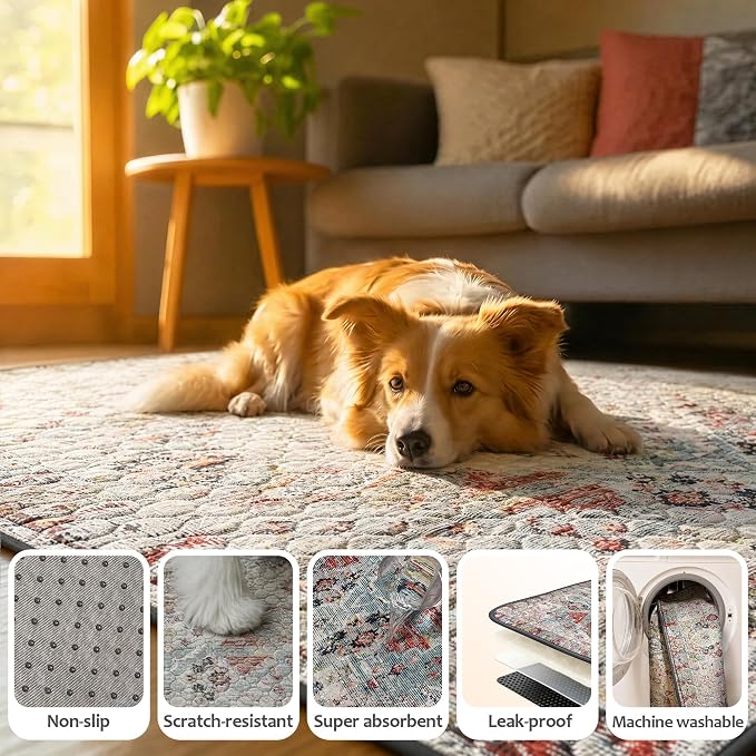 Washable Pee Pads for Dogs, Reusable Puppy Potty Training Pads, Ultra-Absorbent Thick Waterproof Leak-Proof Non-Slip Pads & Mat for Crate, Playpen, Floor, Whelping & Housebreaking , 2 Pack 36"x72"