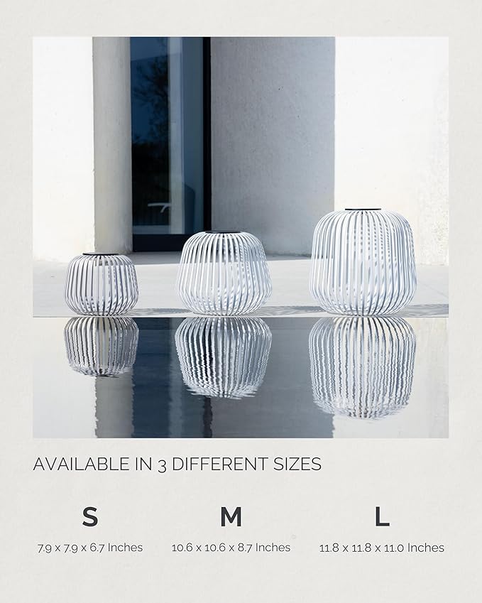 LUUK Studio Solis Wireless Solar LED Accent Lamp, Warm White Dimmable Light, Water Resistant, Indoor Outdoor Use, USB-C Rechargeable, Living Room, Patio, Soft Luxury Style, White, Size L
