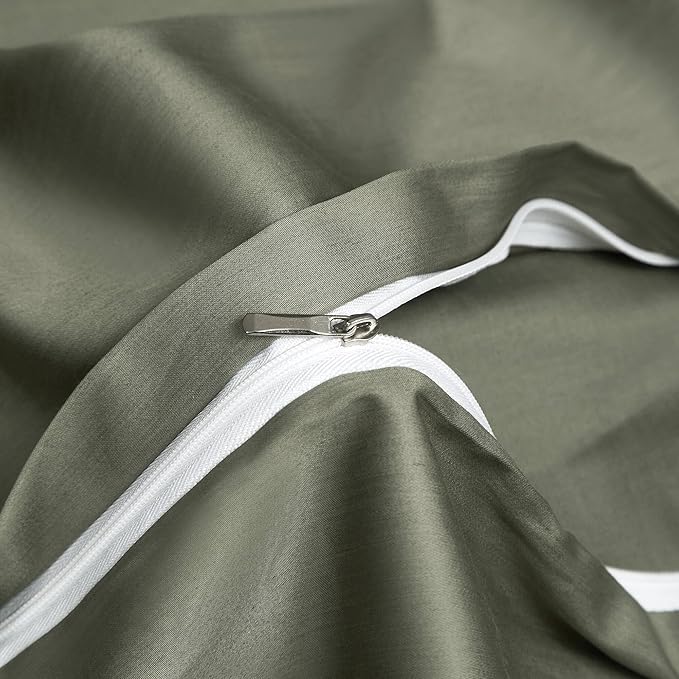 Dusty Green Cotton Duvet Cover Set Twin 100% Long-Staple Cotton Sateen Bedding Set, Soft Breathable Smooth Organic Pure Cotton Plain Comforter Cover, Luxury Minimalist Bedroom Decor for All Season