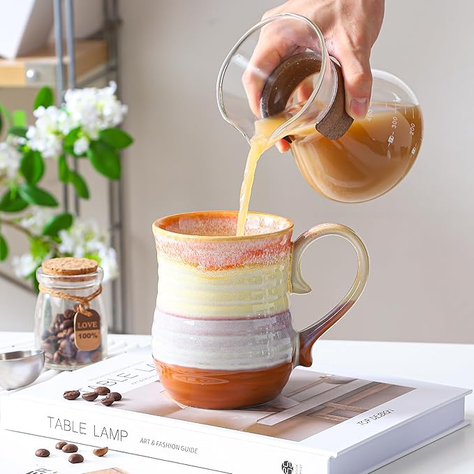 21 oz Large Ceramic Coffee Mugs, Handmade Cup with Large Handle, Big Tea and Coffee Cups for Office and Home, Microwave and Dishwasher Safe (Orange)