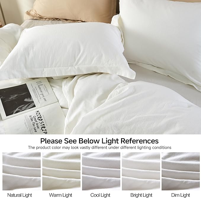 Simple&Opulence French Linen Duvet Cover Set 104"x 92"- 3 Pieces (1 Comforter Cover,2 Pillowcases)-Natural Flax Cotton Blend-Solid Color Breathable Farmhouse Bedding-Off White, King