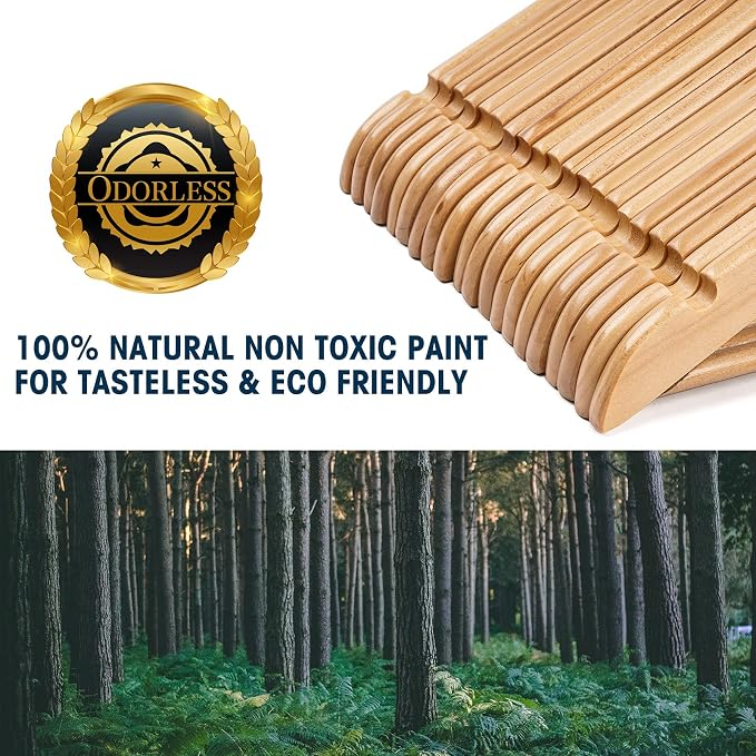 Wood Hangers - 60 Pack Solid Shirt Hangers, Heavy Duty & Slim Wooden Hangers, for Suit, Coat, Jacket, Pants（Natural）