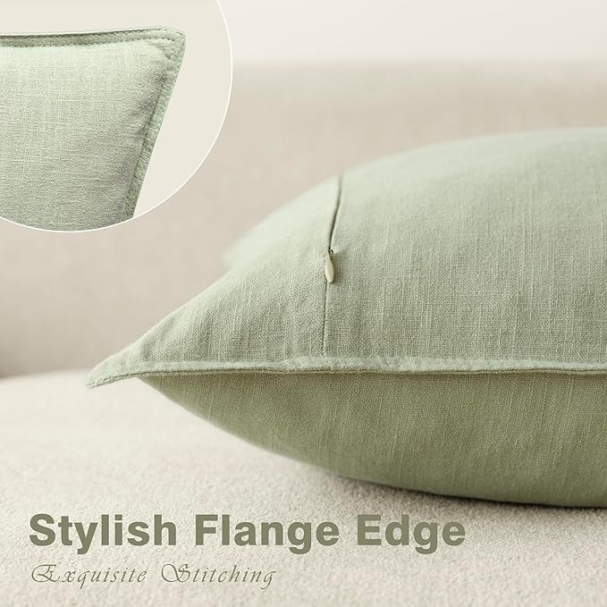 Foindtower Pack of 2, Decorative Linen Solid Throw Pillow Covers Accent Lumbar Cushion Case Boho Farmhouse Pillowcase for Chair Couch Sofa Bedroom Living Room Home Decor 12x20 Inch Light Sage Green
