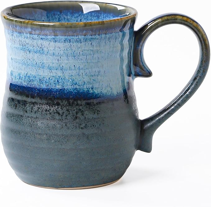 21 oz Large Ceramic Coffee Mugs, Handmade Cup with Large Handle, Big Tea and Coffee Cups for Office and Home, Microwave and Dishwasher Safe (Blue Grey)