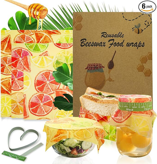 3-Pack Reusable Beeswax Food Wraps with Elastic Bands, Sustainable Bowl Covers for Bread Proofing & Food Storage, Eco-Friendly Sandwich & Cheese Wraps, Assorted Sizes (S, M, L)