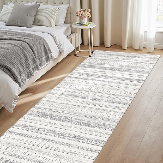 Tortania Area Rug 3x10 Runner Rugs - Washable Soft Neutral Boho Moroccan Farmhouse Rug Indoor Floor Carpet for Living Room Bedroom Kitchen Entryway Under Dining Table Home Office Decor - Light Grey