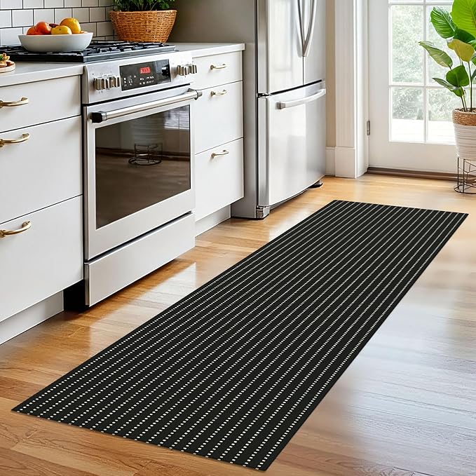 EARTHALL Washable Runner Rug 2x6 Ft Non Slip Runners for Hallways Cotton Rubber Backed Kitchen Runner Braided Indoor Floor Carpet Runners for Entryway, Hallway, Kitchen, Bedroom, Black/Cream