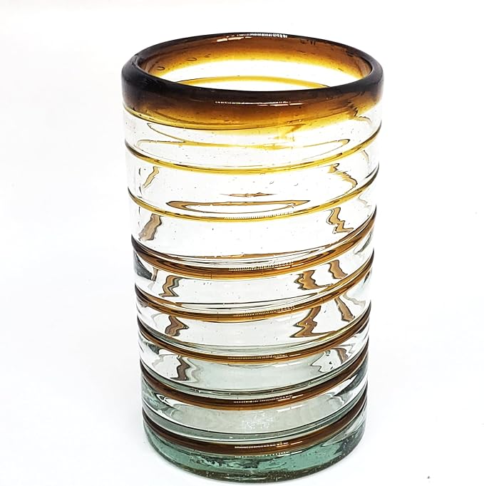 Amber Spiral 14 oz Drinking Glasses (set of 6), Recycled Glass, Lead-free, Toxin-Free (Drinking)