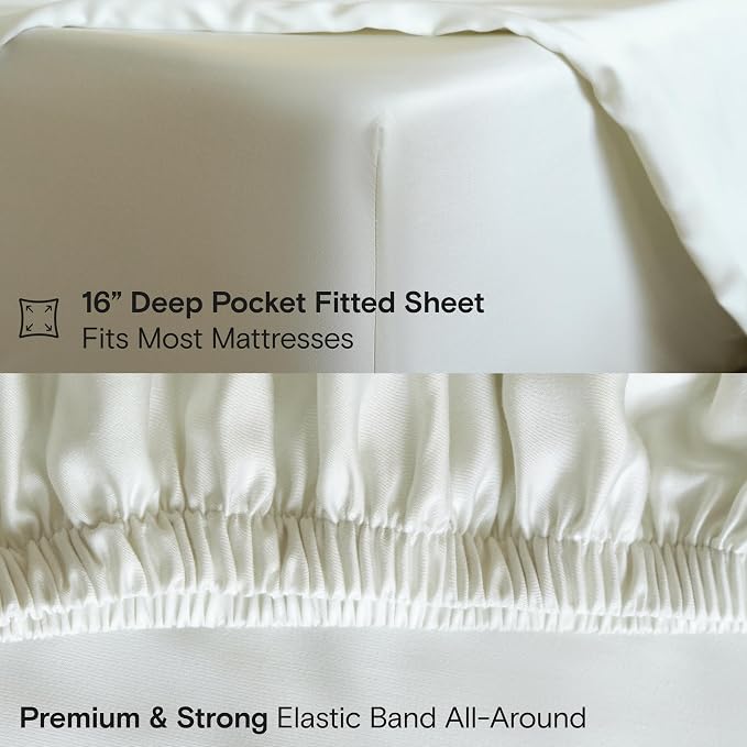 DOZ Sheet Set, 100% Viscose derived from Bamboo, Organically Grown, Buttery Soft, Cooling Sheets, High GSM, Deep Pockets - 3 Piece - 1 Pillowcase 1 Fitted 1 Top Sheet (Ivory, Twin XL)