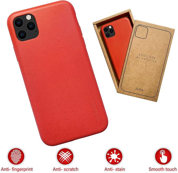 eplanita Eco Mobile Phone Case Compatible with iPhone 11 Pro Max, Plant Fiber, Drop Protection Cover, Durable and Sustainable (for iPhone 11 Pro Max, Red)